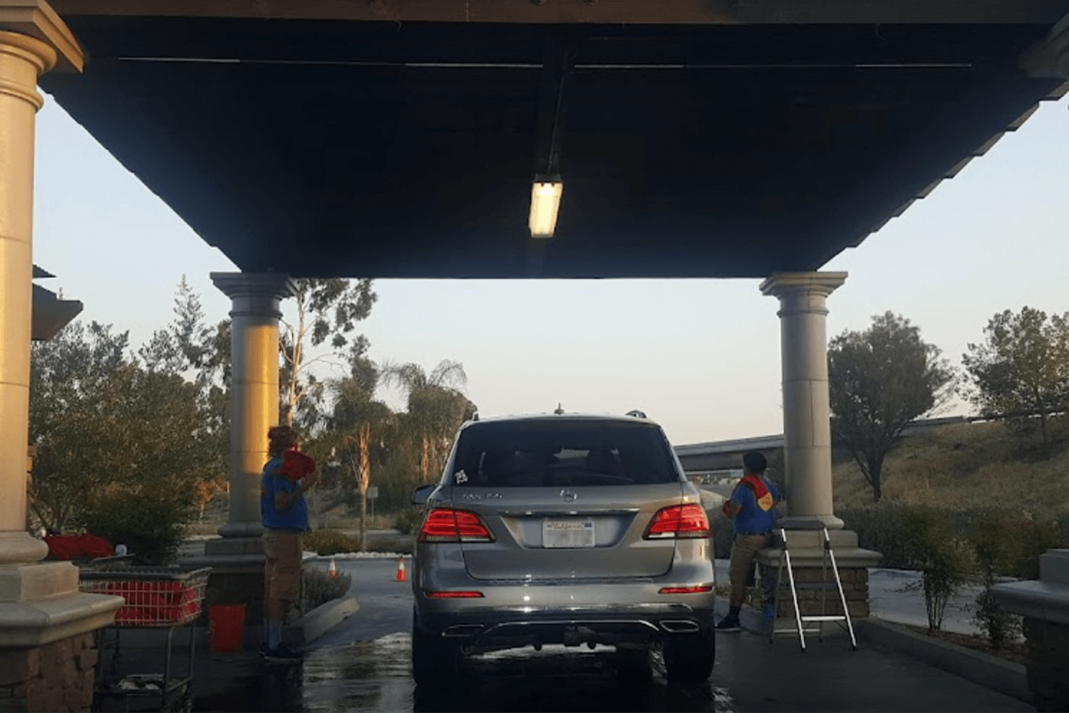 Silver Suv exiting tunnel